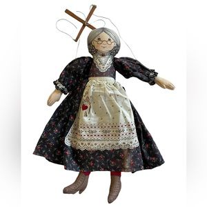 Vintage Marionette‎ Lithograph Cut & Sew Silver Hair Granny Doll